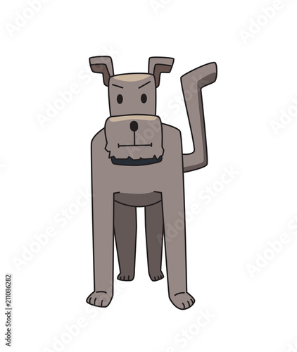 Gray terrier dog standing. Funny smiling dog cartoon character. Flat vector illustration. Isolated on white background.