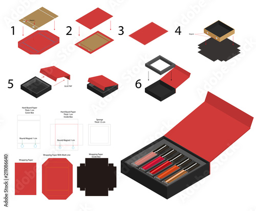 rigid magnet lipsticks product box mockup dieline