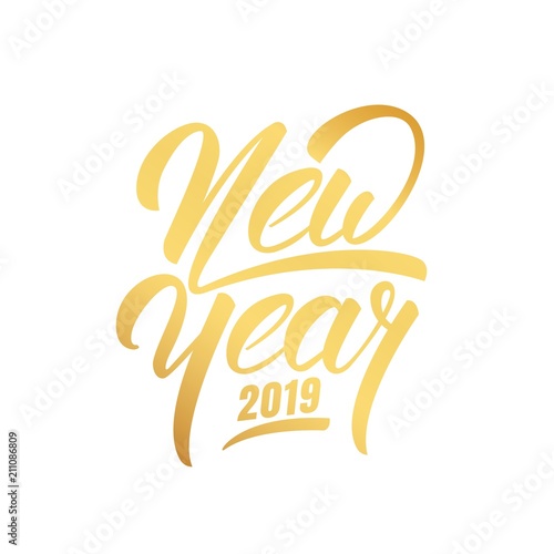 New Year. Happy New Year 2019 hand lettering label. Hand drawn logo for New Year card, poster, design etc