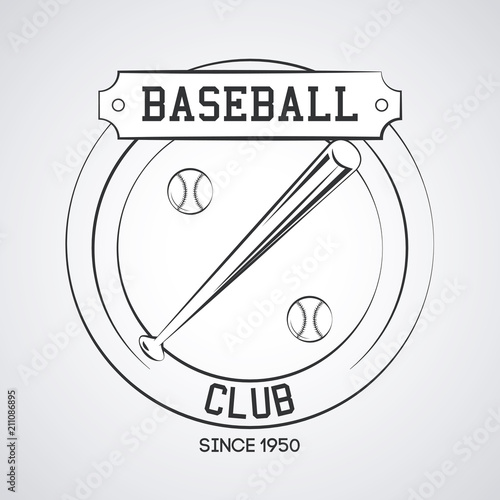 Baseball sport club emblem with bats in gray and white vector illustration graphic design