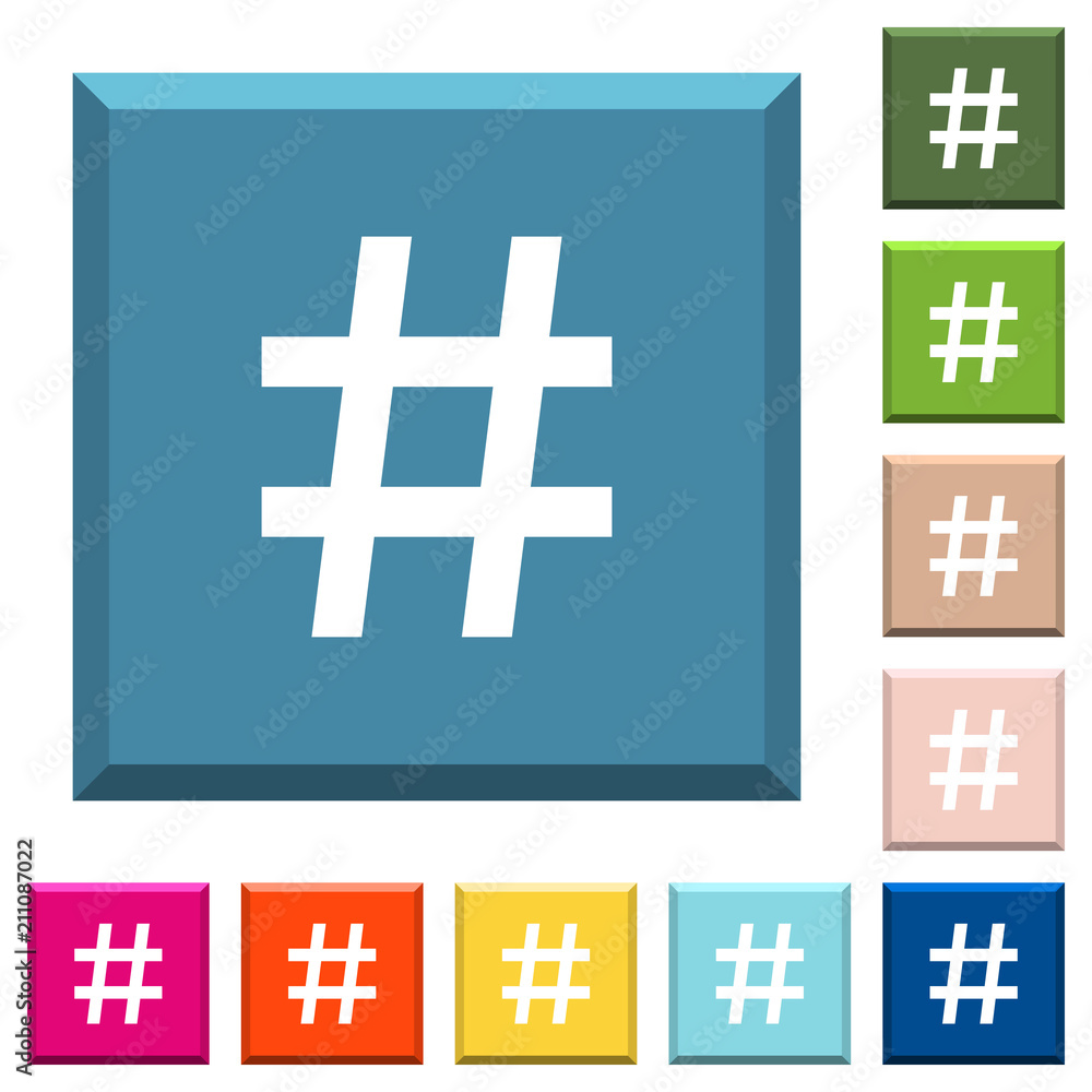 Obraz premium Hash tag white icons on edged square buttons