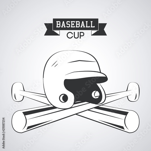 Baseball sport cup with bats emblem in gray and white vector illustration graphic design