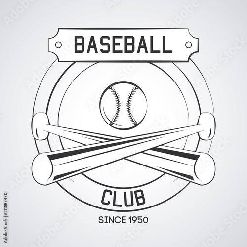 Baseball sport club emblem with bats in gray and white vector illustration graphic design