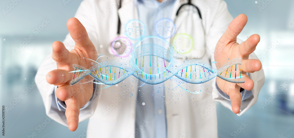 Obraz premium Doctor holding a 3d render DNA