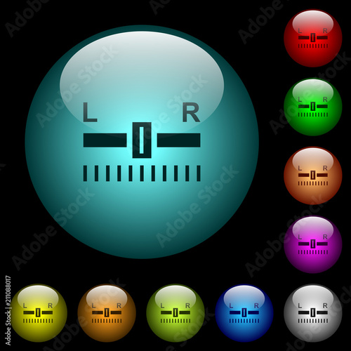 Audio balance control icons in color illuminated glass buttons