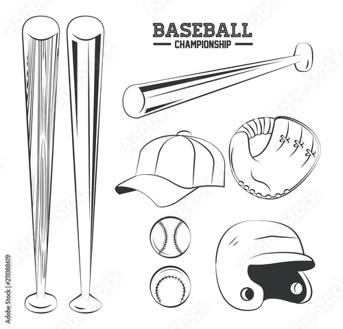 Baseball championship game emblem with equipment vector illustration graphic design