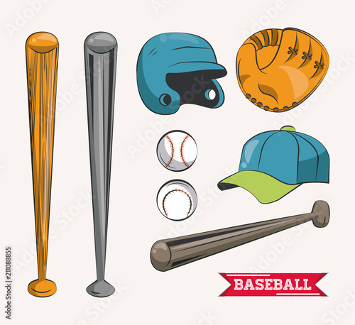 Baseball championship game emblem with equipment vector illustration graphic design