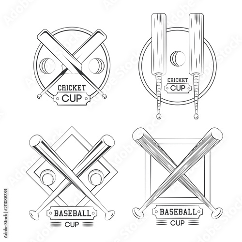 Set of Cricket and baseball emblems collection vector illustration graphic design