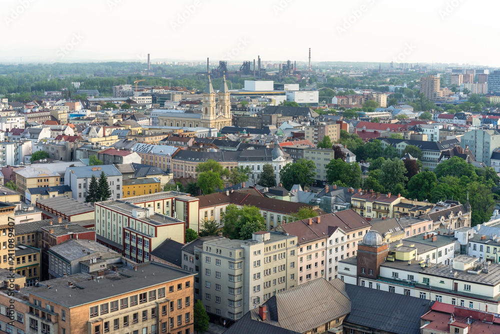 Cityscape of Ostrava, the Czech Republic. View from the town hall tower.