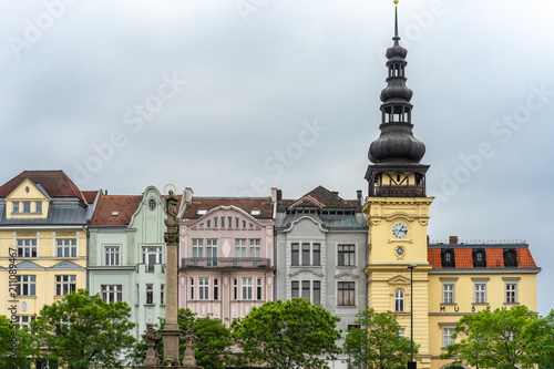 Photography Colorful tenement houses and Old Town Hall at Masaryk Square in Ostrava