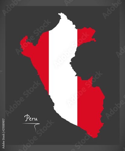 Peru map with Peruvian national flag illustration