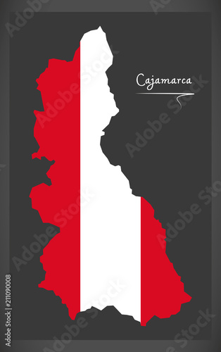 Cajamarca map with Peruvian national flag illustration photo