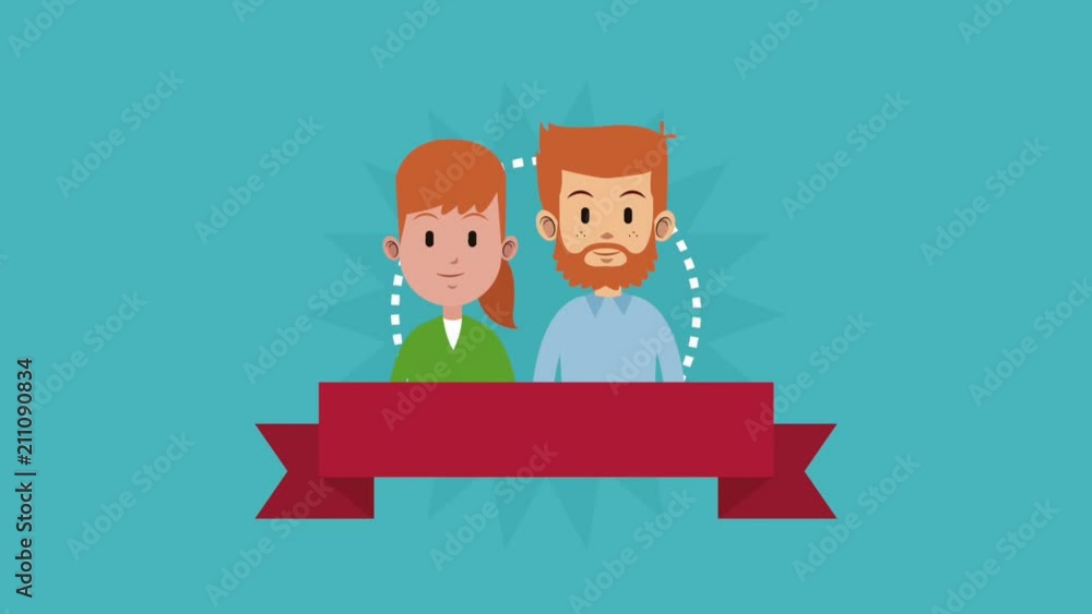 Cute couple with blank ribbon banner High Definition colorful animation scenes Cute couple with blank ribbon banner High Definition colorful animation scenes