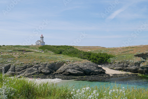 Quadro su tela Beautiful landscape and scenic area of Belle-Ile-en-mer with lighthouse at Point