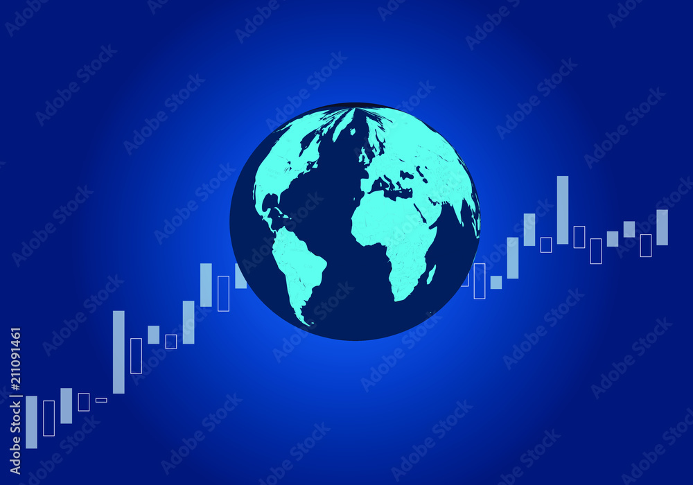A candlestick stock chart, with earth. A candlestick stock chart, with earth.