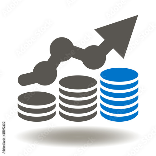 Growth Graph Coins Icon Vector. Money Profit Illustration. Increase Chart Coin Logo. Finance Wealth Sign. Stock Exchange Symbol. Rise Financial Diagram.