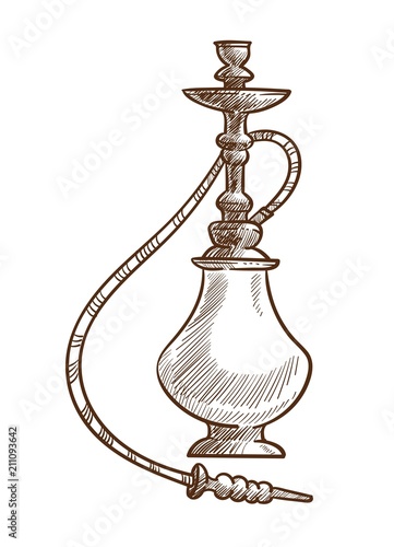 Hookah oriental item for smoking sketch vector illustration