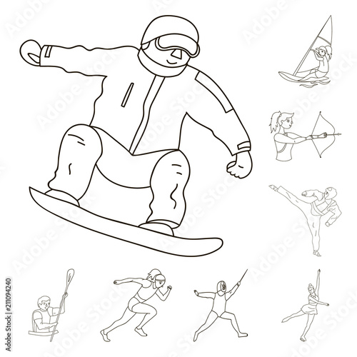 Different kinds of sports outline icons in set collection for design. Athlete, competitions vector symbol stock web illustration.