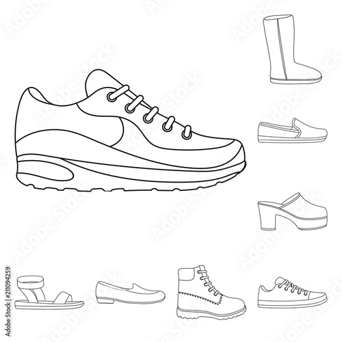 A variety of shoes outline icons in set collection for design. Boot, sneakers vector symbol stock web illustration.