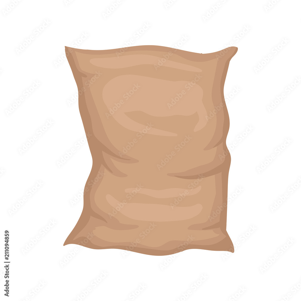 Flat vector icon of big textile bag. Full brown sack. Large packaging. Element for advertising poster of wholesale store Flat vector icon of big textile bag. Full brown sack. Large packaging. Element for advertising poster of wholesale store