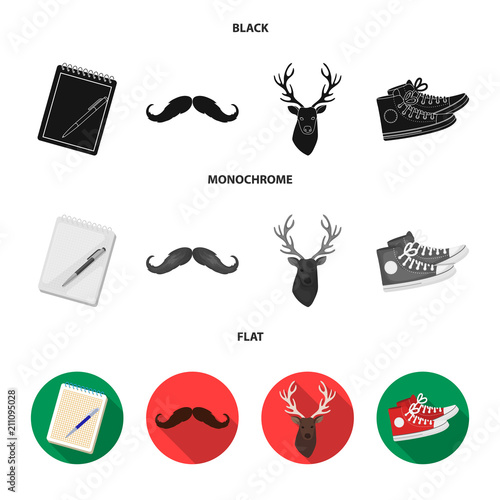 Hipster, fashion, style, subculture .Hipster style set collection icons in black, flat, monochrome style vector symbol stock illustration web.