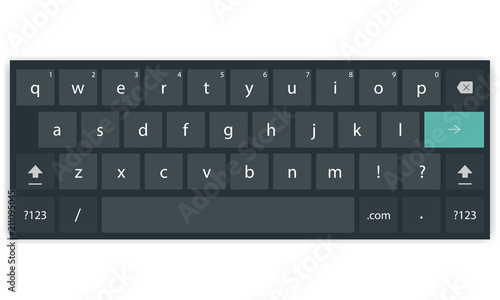 Dark mobile keyboard template with english alphabet. Vector illustration