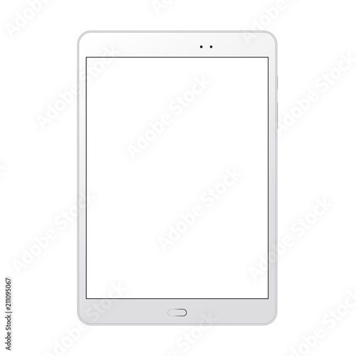 White tablet computer mockup with blank screen - front view. Vector illustration
