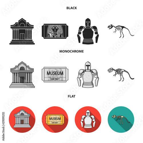 Picture, sarcophagus of the pharaoh, walkie-talkie, crown. Museum set collection icons in black, flat, monochrome style vector symbol stock illustration web.