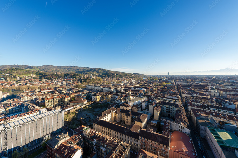 Aerial view of Turin with Italian Alps - Italy