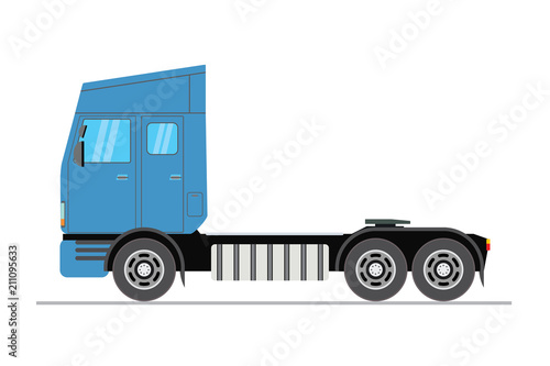 Big blue and black semi truck.Isolated on white background
