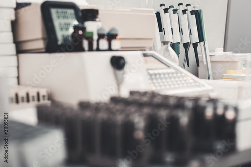 Laboratory. Selective focus of modern blood pipette instruments in well equipped hospital © zinkevych