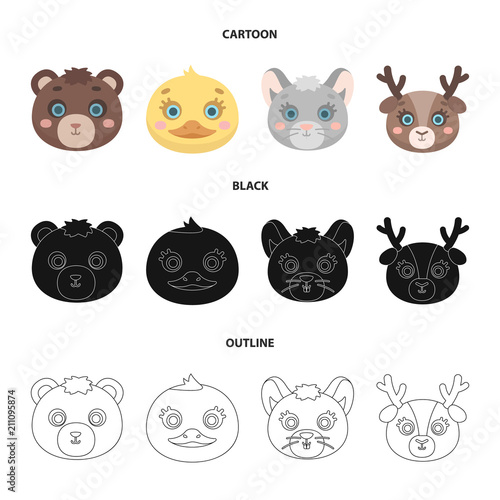 Bear, duck, mouse, deer. Animal muzzle set collection icons in cartoon,black,outline style vector symbol stock illustration web.