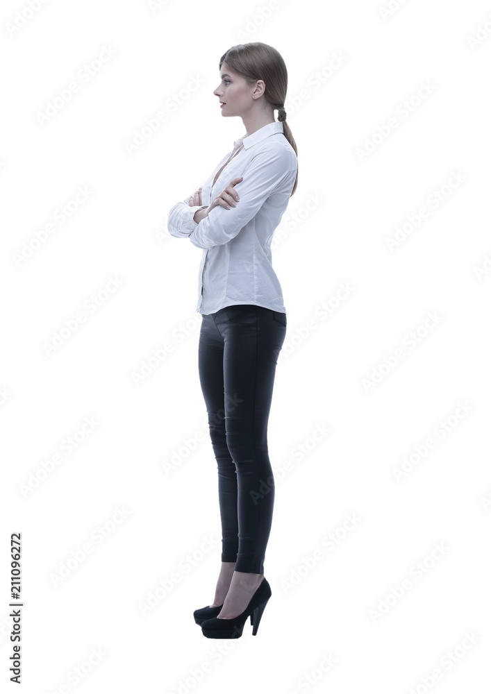 side view. in full growth.portrait of a confident young woman