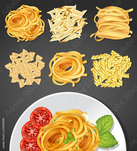 Different types of pasta and pasta dish