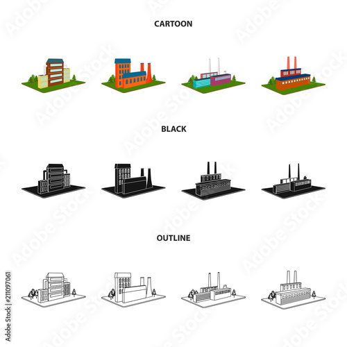 Processing factory,metallurgical plant. Factory and industry set collection icons in cartoon,black,outline style isometric vector symbol stock illustration web.