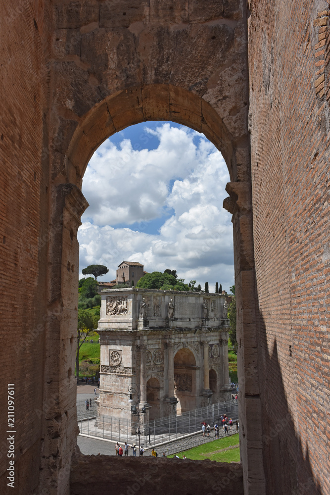 Rome, view and details of the Arch of Constantine
