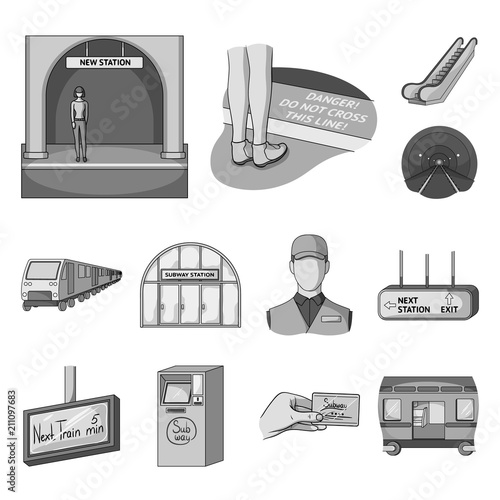 Metro, subway monochrome icons in set collection for design.Urban transport vector symbol stock web illustration.