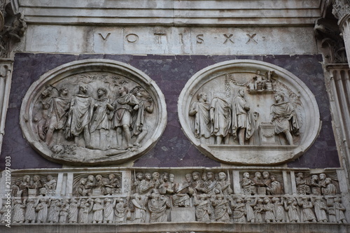 Rome, view and details of the Arch of Constantine