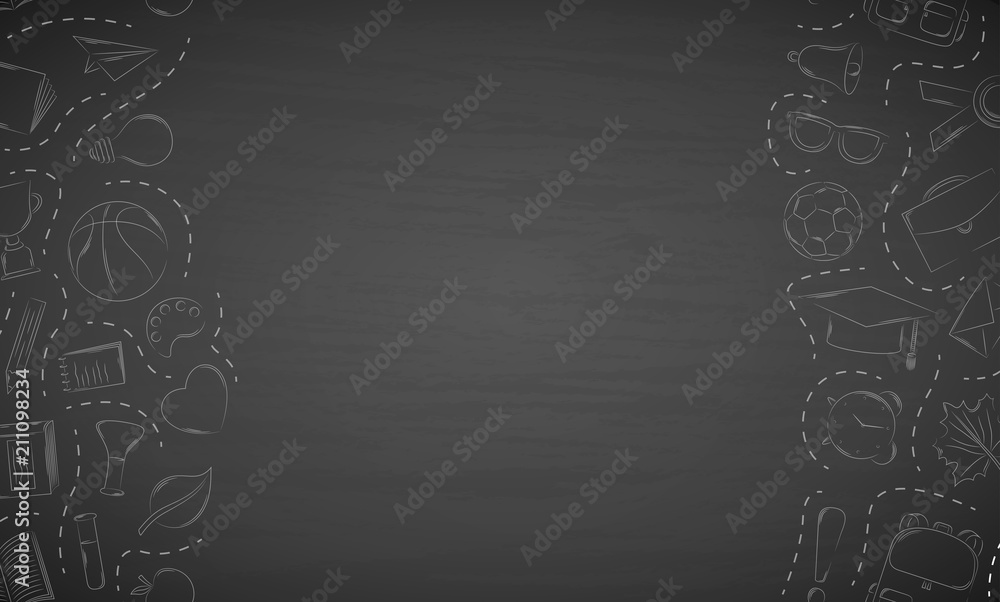 Back to school doodles in chalkboard background Back to school doodles in chalkboard background