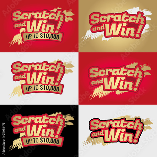 Scratch and win letters. Background scratching effect. For tickets, cards, gift cards, promotions, banners. Golden colors letters.