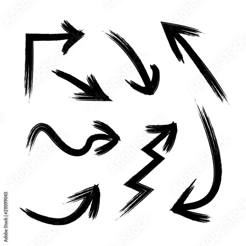 Vector Set of Black Grunge Arrows Isolated, Scratch Drawings.