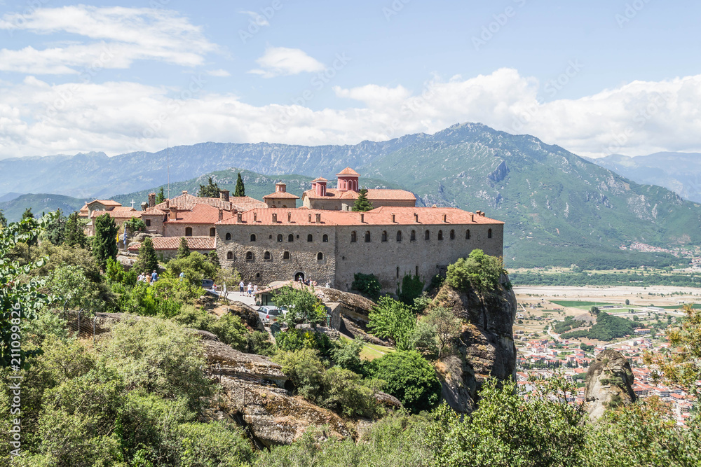 Kalambaka, Greece - June 10, 2018: A group of Orthodox monasteries Meteora, near the town of Kalambaka at the northwestern edge of the Plain of Thessaly.