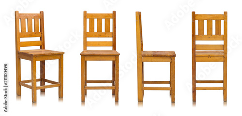 set of wooden chair isolated on white background