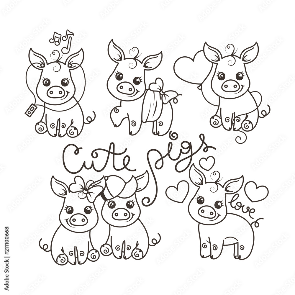 Collection of cute cartoon pigs Collection of cute cartoon pigs