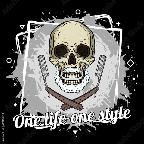 Skull with two shaving blades. Vector Illustration.