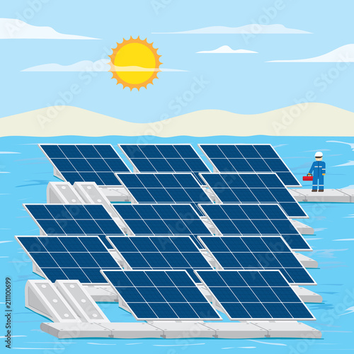 floating solar farm, solar cell location on the surface water