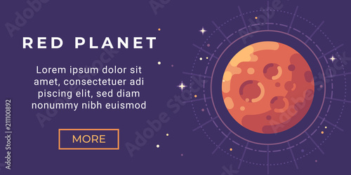 Space exploration banner flat illustration. Colorful Mars colonization banner.