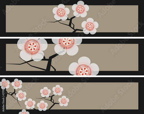asian style bookmarks set with cherry tree branches in silver and red