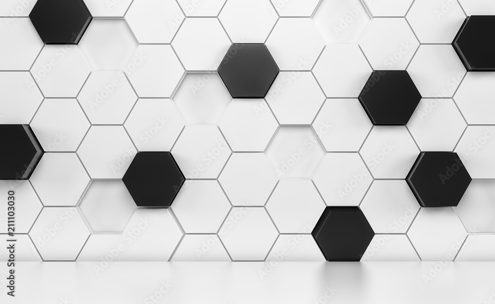 Obraz premium Pokój Abstact z białą podłogą i futurystyczną białą i czarną ścianą. Renderowania 3d