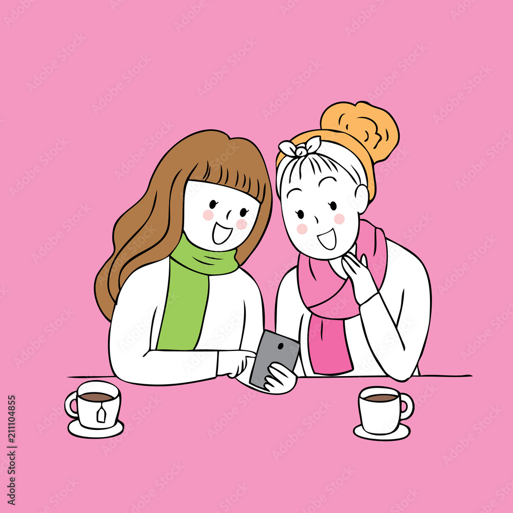 Cartoon cute best friends talking and waiting vector. Stock Vector | Adobe  Stock